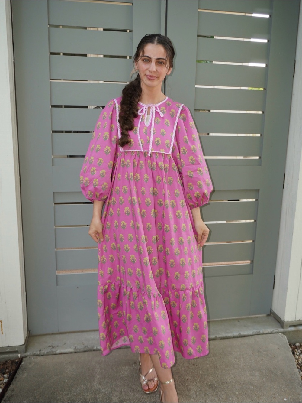 Newvia Boutique Pink Floral Puff-Sleeve Maxi Dress